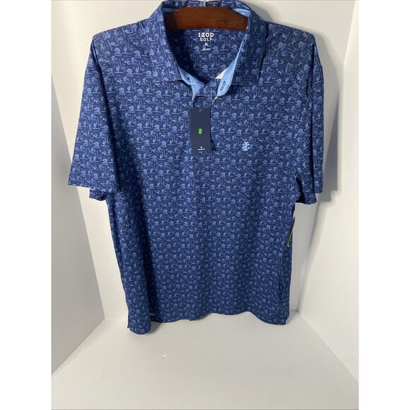 IZOD Golf Blue Polo Shirt Men's Size X-Large Golf Graphic Print Design Stretch - Picture 1 of 11